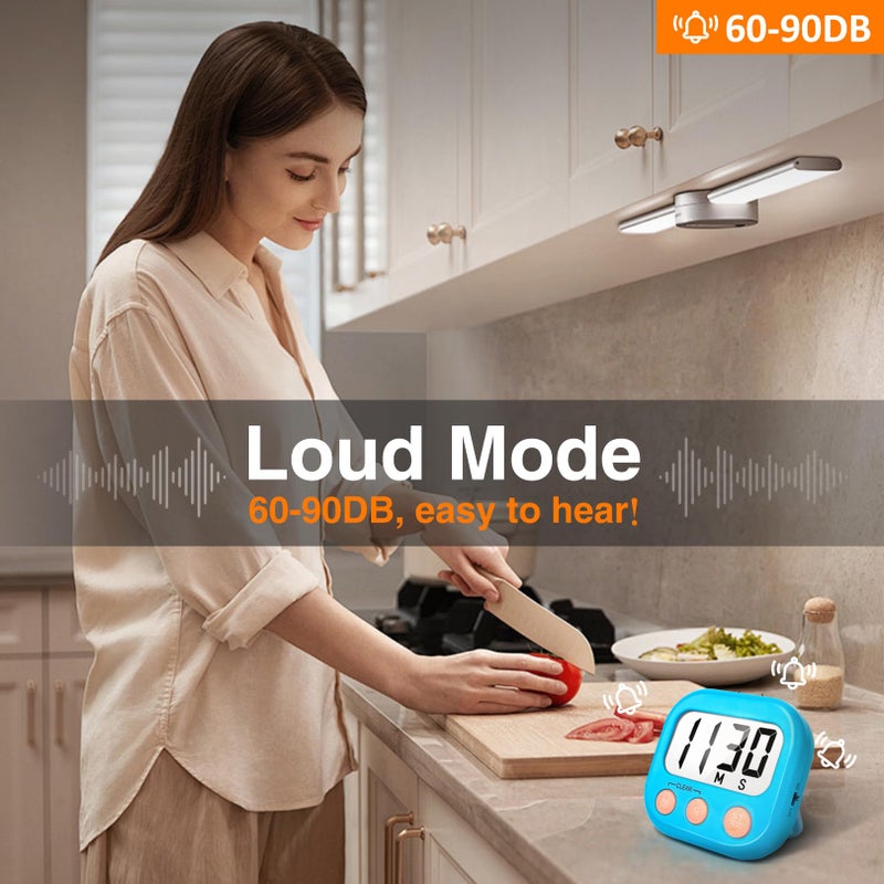 AOUCE 2 Pack Kitchen Timers Loud Ring Digital Timers for Cooking Magnetic Blue - Image 2